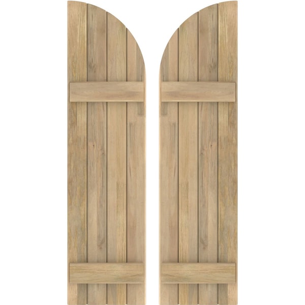 Ekena Millwork Americraft 4-Board (2 Batten) Wood Joined Board-n-Batten Shutters w/ Arch Top, ARW101BQ414X77UNH, PR ARW101BQ414X77UNH - main